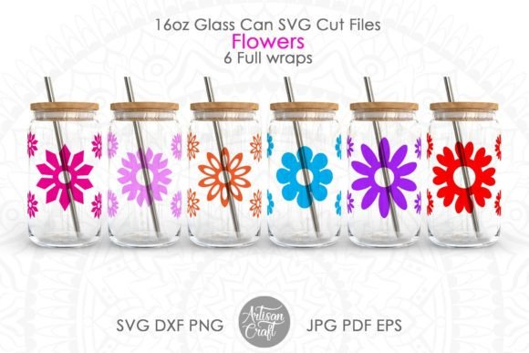 16oz Glass Can SVG, Flower SVG: Graphics for Tumbler Wraps