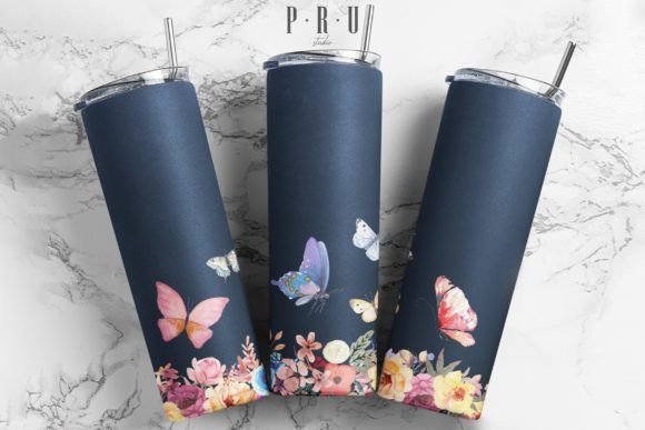 20oz Skinny Tumbler Flower and Butterfly Graphics