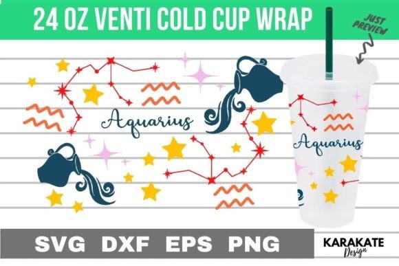 Aquarius Zodiac Cup Wrap: Graphics for Crafts & Content
