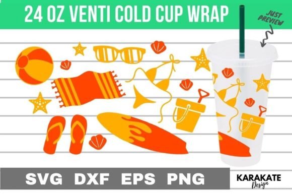 Beach, 24 Oz Venti Cup Wrap: Graphics for Crafts & Content