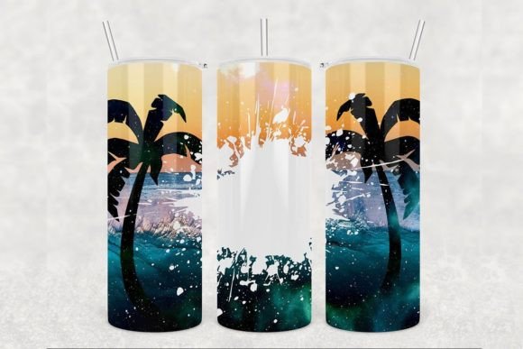 Beach Splash Palm Tree Tumbler 20oz Graphics