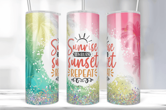 Beach Summer, Sunset Tumbler Wrap: Graphics & Print Templates