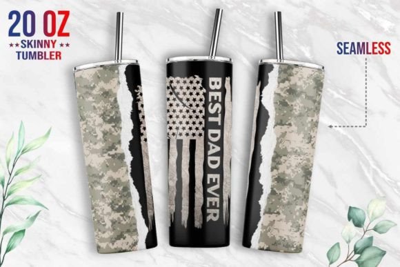 Best Dad Ever Army Camo Military Tumbler Graphics