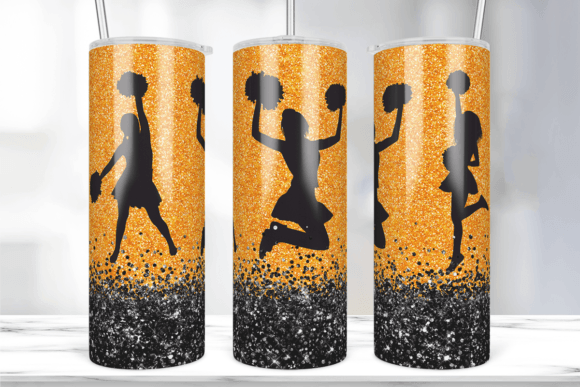 Cheer Orange Black Glitter Tumbler Wrap: Graphics & Print Templates