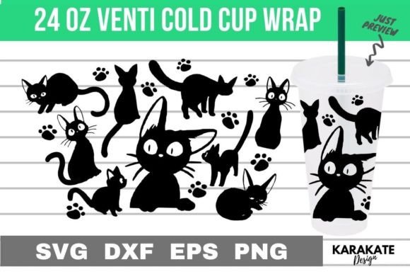 Cool Black Cat Cup Wrap: Graphics for Crafts & Content