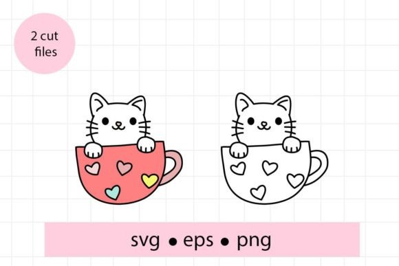 Cute Kitty in Cup Graphics & Illustrations
