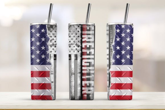 Firefighter USA Tumbler 20oz Skinny Graphics & Print Templates