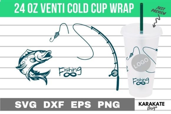 Fishing, 24 Oz Venti Cup Wrap: Graphics for Crafts & Branding