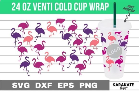 Flamingo, 24 Oz Venti Cup Wrap: Graphics for Crafts & Branding