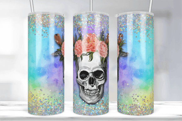 Floral Boho Skull Tumbler Wrap: Graphics for Crafts & Branding