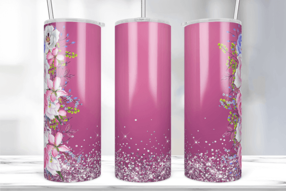 Floral Pink Glitter Tumbler Wrap: Graphics & Print Templates