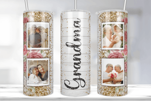 Grandma Pink Rose Picture Frame Tumbler Graphics