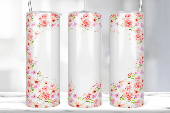Heart Blank Floral Tumbler Wrap: Graphics & Print Templates