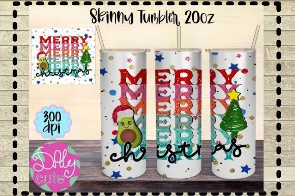 Merry Christmas Tumbler PNG, Avocado: Graphics & Print Templates