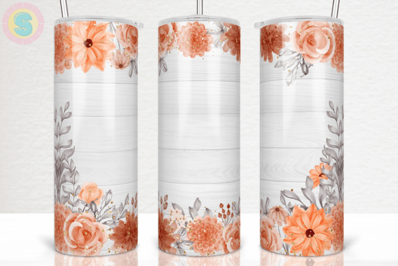 Orange Floral 20Oz Tumbler Wrap PNG
