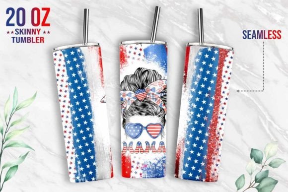 Patriotic Mama 4th July Glitter Tumbler Graphics & Print Templates
