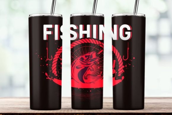Red Fishing Tumbler Wrap Sublimation PNG: Graphics for Crafts