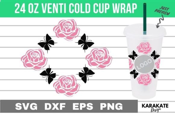 Roses and Butterfly 24oz Venti Cup Wrap: Graphics for Crafts
