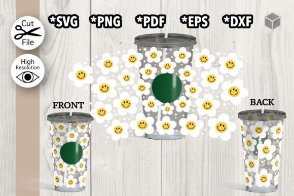 Smiley Daisy Cup Wrap: Graphics & Graphic Templates