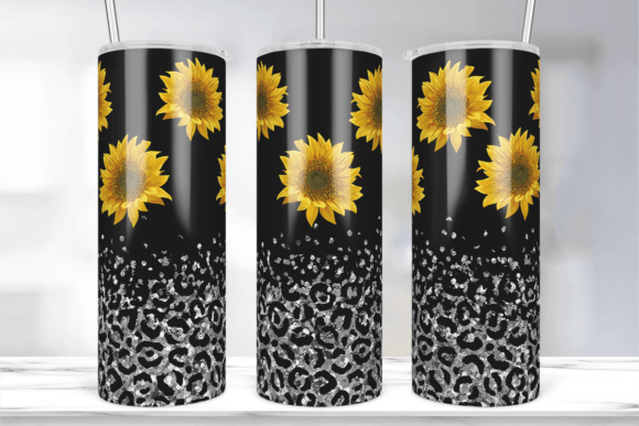 Sunflowers Glitter Leopard Tumbler Wrap: Graphics for Crafts & Content
